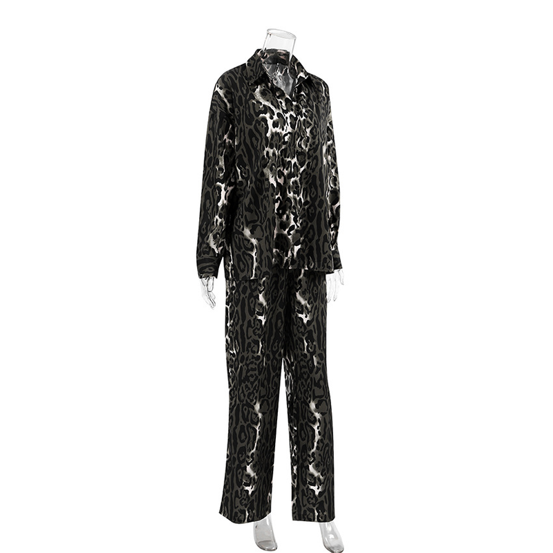 Il pigiama da donna in finta seta con stampa leopardata, maniche lunghe e pantaloni transfrontalieri, può essere indossato fuori casa_voghion.com