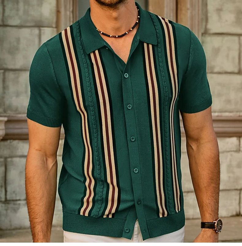 Polo d'affaires à manches courtes pour hommes, rayé vert, coupe ajustée, pull tricoté, tendance, SY0113, été_voghion.com