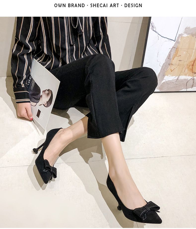 2024 Été Nouveau Papillon Noeud Talon Mince Femmes Simples Coréennes Polyvalentes Ensemble Pied Daim Ultra Haut Talons_voghion.com