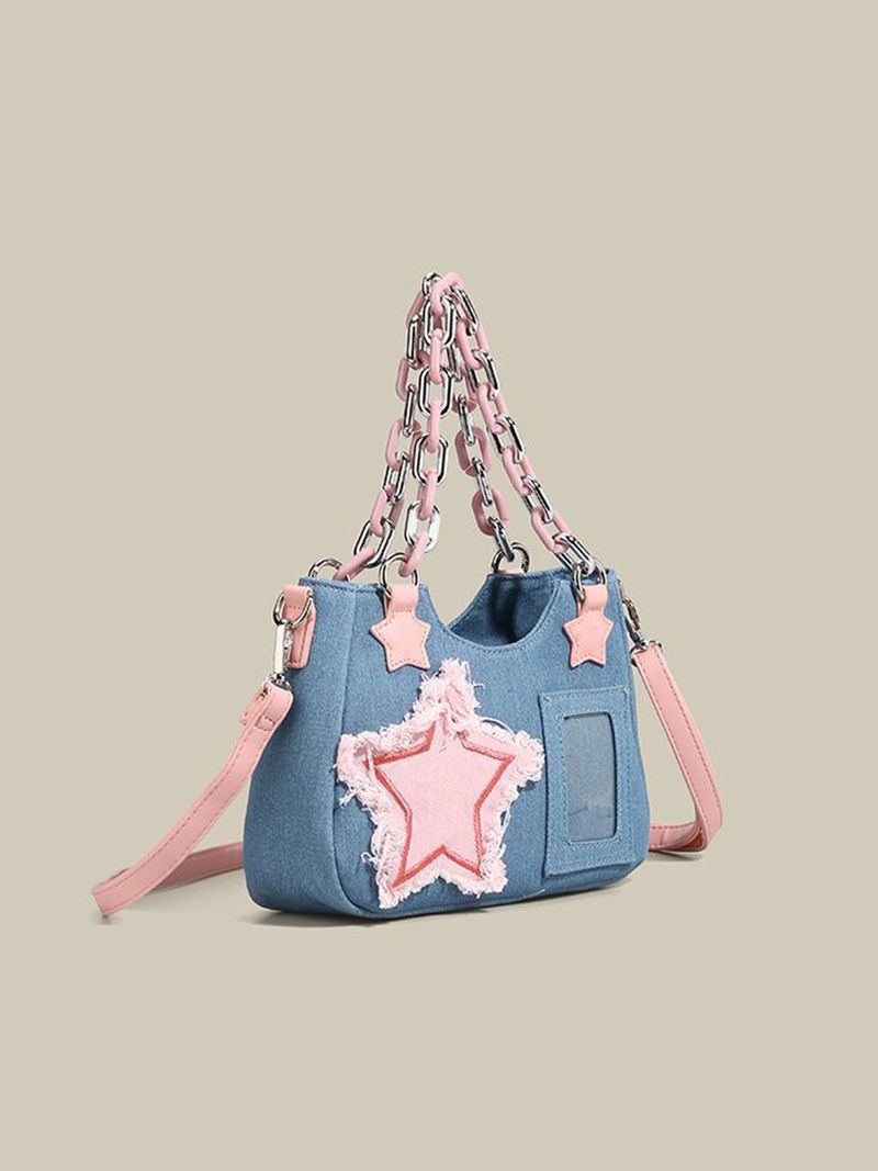 Kadın Çantaları Moda Sıcak Kız Basit Kot Yıldız Sevimli Şeffaf Çanta Ağrı Çantası Koltuk Altı Çapraz Çanta İki Boyutlu Rozet_voghion.com