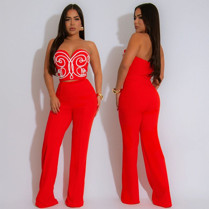 Ensemble haut court bustier et pantalon uni : une tenue deux pièces élégante pour femme_voghion.com