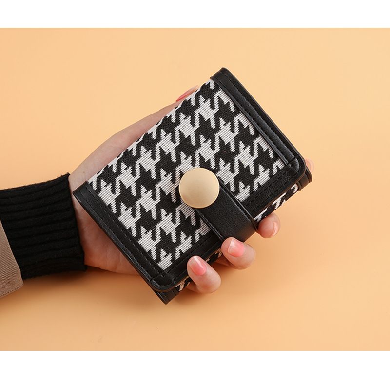 Korean Style Simple Fashion Small Wallet Women's Long Houndstooth Buckle Multi Card Slots Wallet_voghion.com