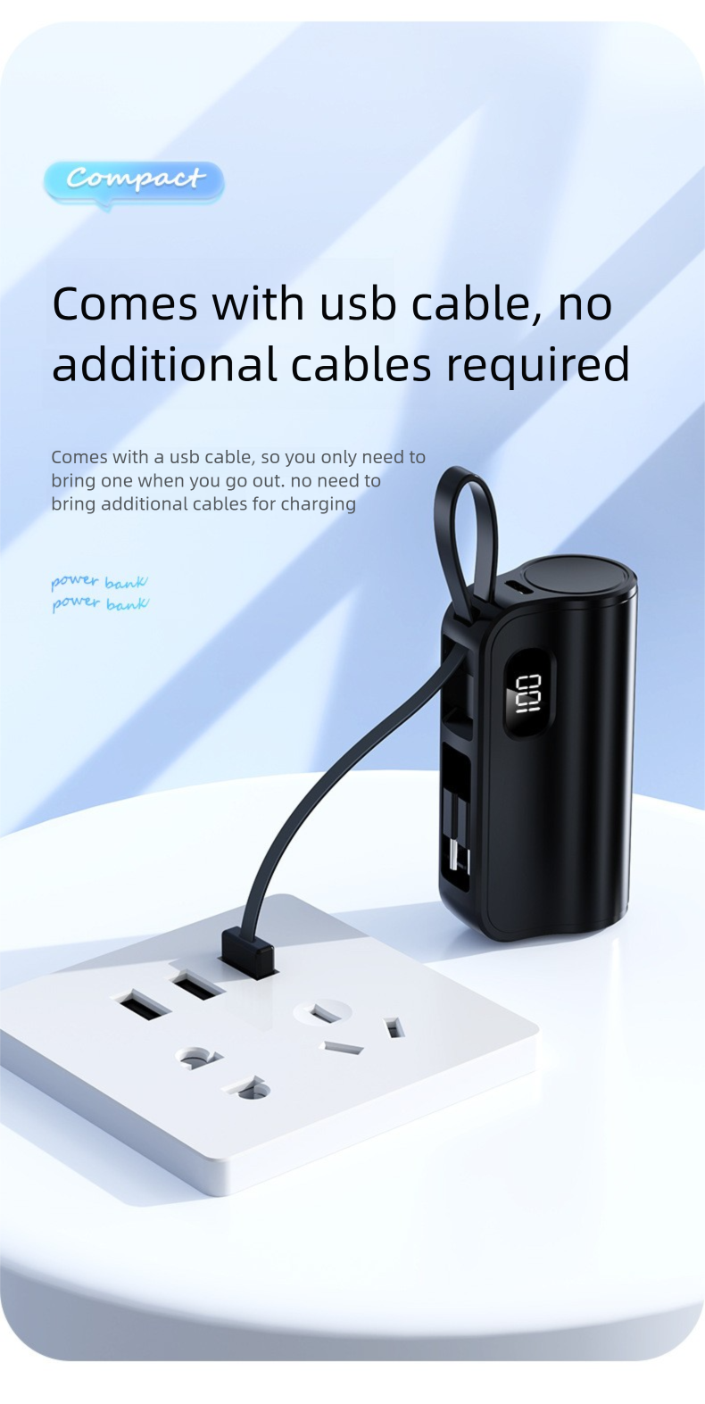 Mini Capsule Bank 5000mAh Compact Portable With Built-in Cable Mobile Power Tail Plug Printing_voghion.com
