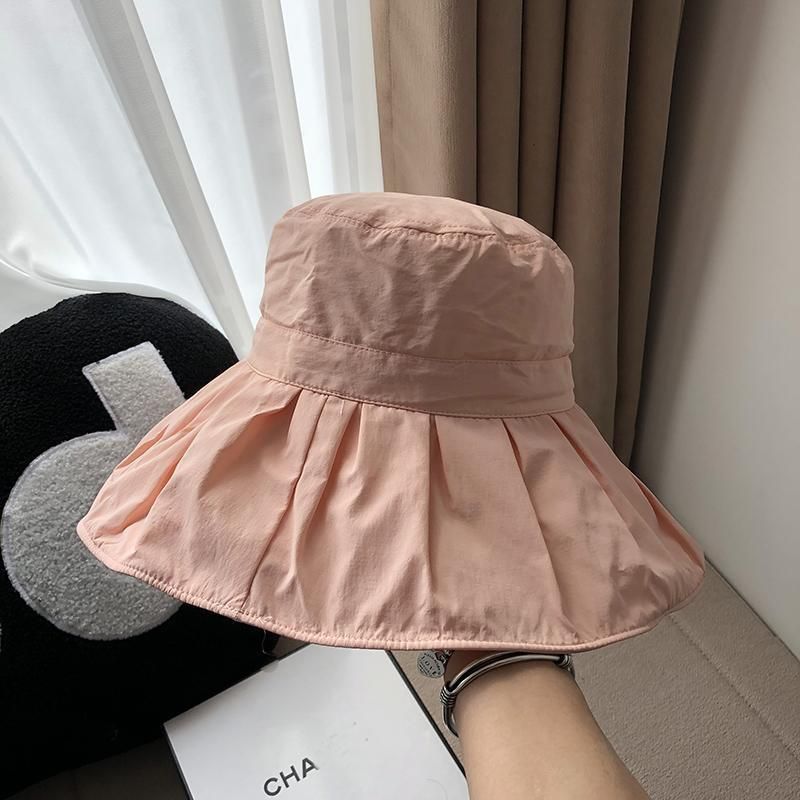 Big Eaves Plissee Bucket Hat Sommer UV-Schutz Sonnenschutz Faltbares Temperament Schnelltrocknender Beckenhut Damen_voghion.com