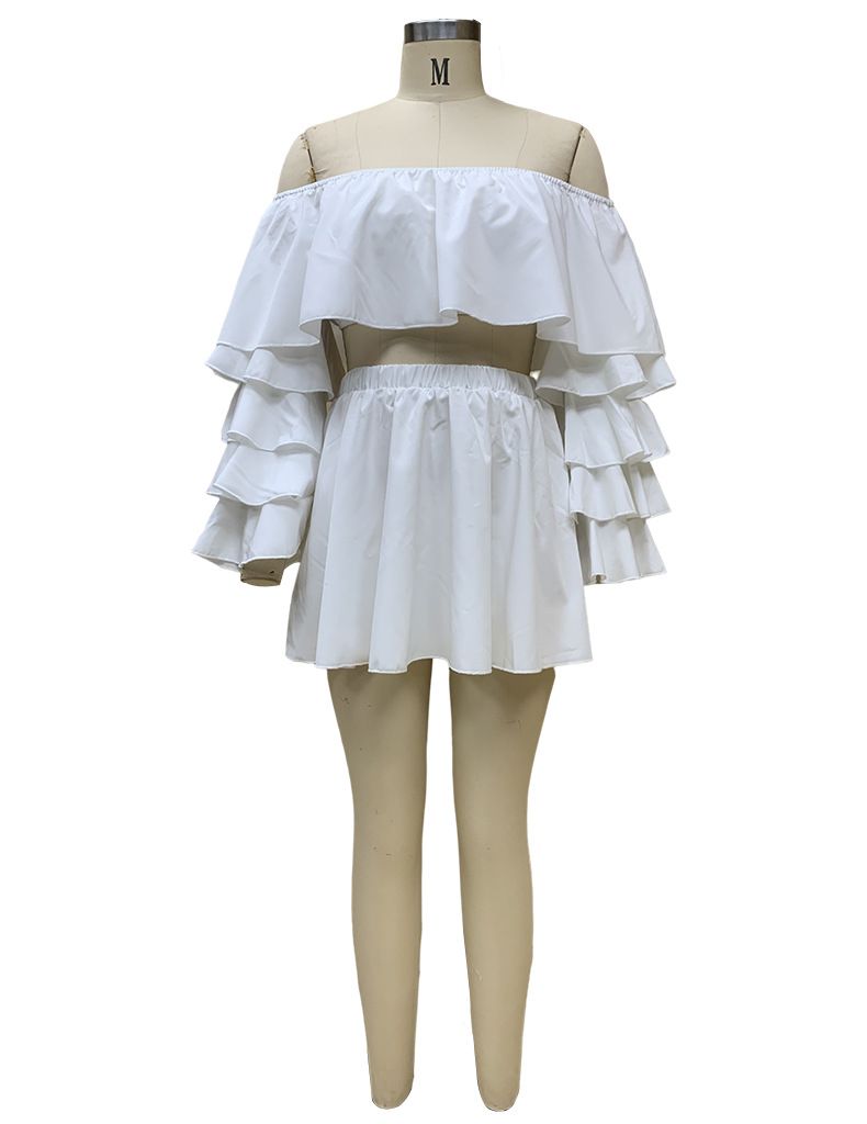 Mode sexy top minirok met ruches, tweedelige set_voghion.com