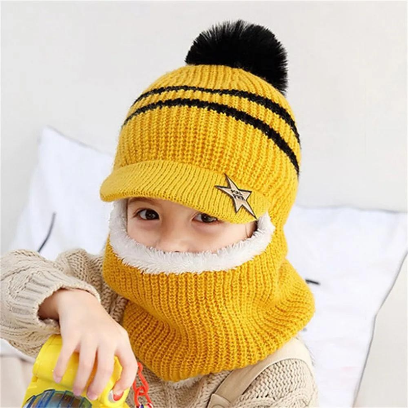 Inverno Bambini Più Cappelli Beanie In Pile Spessore Caldo Passamontagna Lavorato A Maglia Per Bambini All'aperto Ragazze Ragazzi Viso Copertura Palla di Pelo Bavaglino maschera_voghion.com