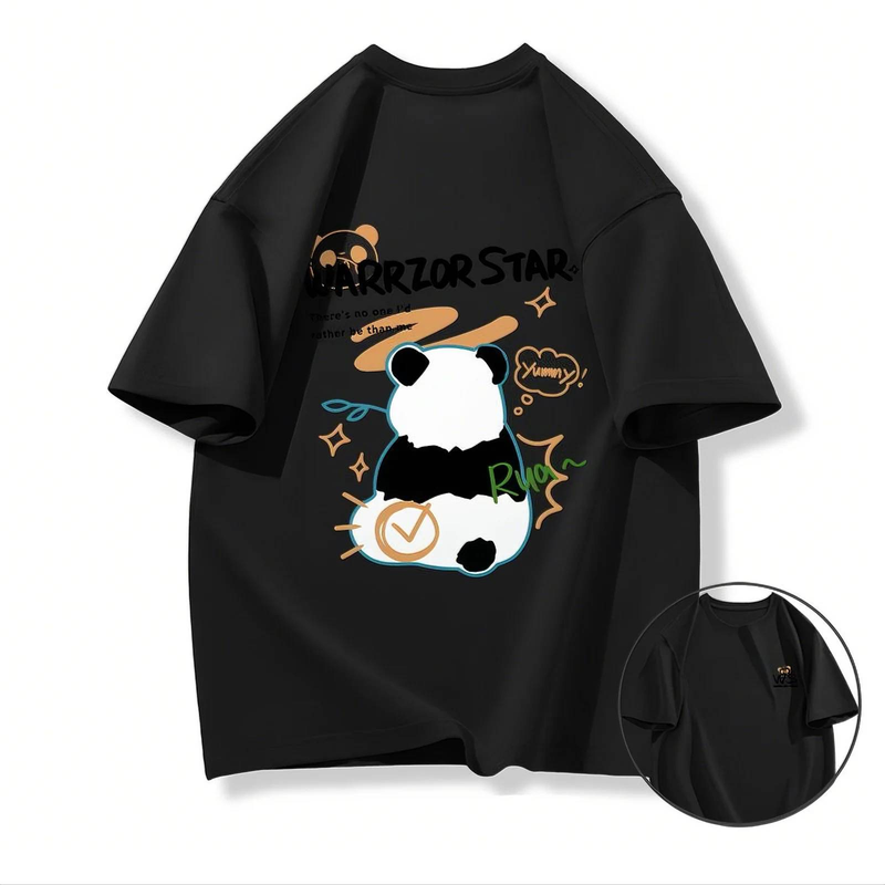 Lässige urbane Mode für Männer und Frauen T-Shirt mit Panda-Grafikdruck Übergroße, entspannte Passform 100 % Baumwolle Unisex Streetwear_voghion.com