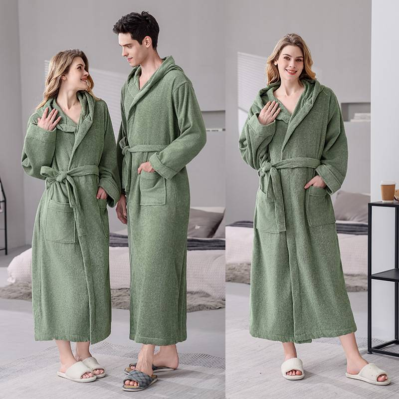 Pure Cotton Bathrobe Hotel Υλικό Πετσέτας Ενηλίκων Νυχτικό με κουκούλα Pure Cotton Ζευγάρι Μακρύ μπουρνούζι για την άνοιξη και το φθινόπωρο_voghion.com
