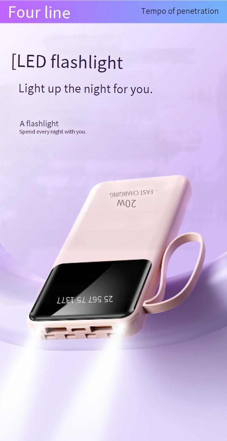 Varavirtalähde KC Suurikapasiteettinen varavirtalähde 20000 mAh Oikea standardi Nopea lataus Erittäin ohuella johdolla Kannettava Ulkokäyttöön Mobiili Virran Mukautus_voghion.com