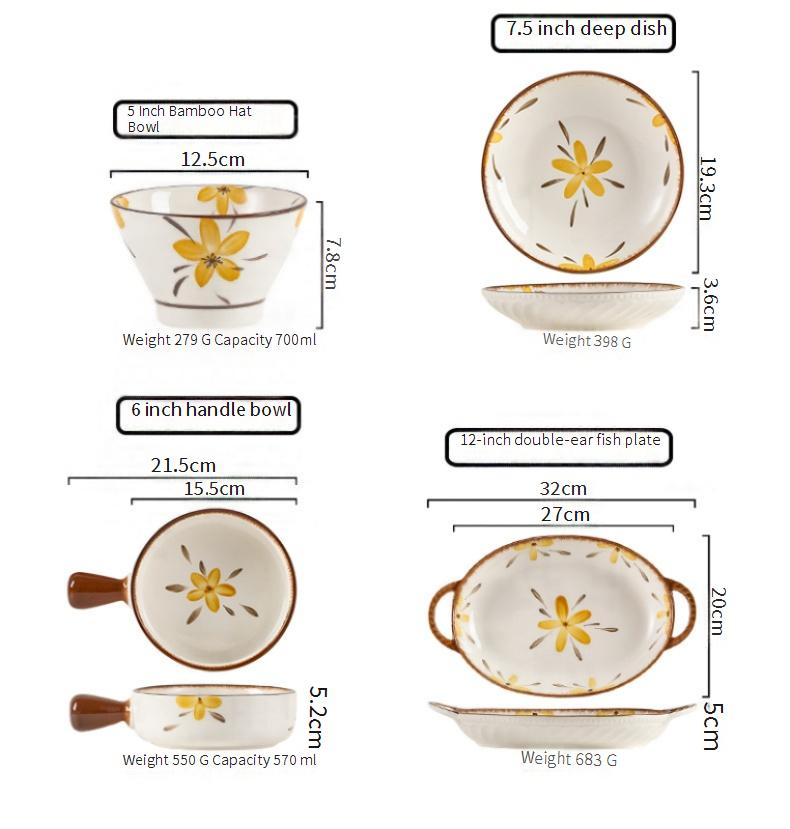 Bluebell Ceramic Dinnerware Set - 16-Piece Bowls & Plates For Home Aesthetic Floral Tableware (Microwave & Dishwasher Safe BPA-Free 4.5 Inch)_voghion.com