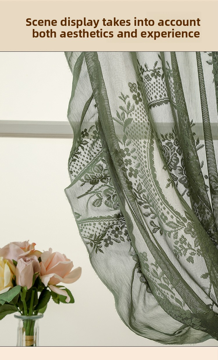 Moderne transparente Spitzenvorhänge – halbtransparente Polyestervorhänge mit Blumenstickerei für Wohnzimmer, Schlafzimmer, Flur (Grün/Orange/Rosa/Weiß/Schwarz)_voghion.com