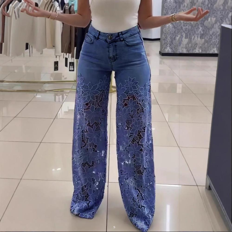 Lässige Jeans mit hohem Bund und weitem Bein und Nilpferd-Print für Damen – Trendige Jeanshose mit lockerer Passform und Cartoon-Design für den Sommer_voghion.com