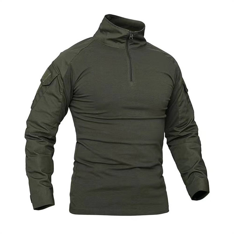 2025 Fashion Long Sleeve 1/4 Zipper Tactical T-Shirts Pockets Men's Summer Combat T-Shirt Cotton Polyester Training Clothing_voghion.com