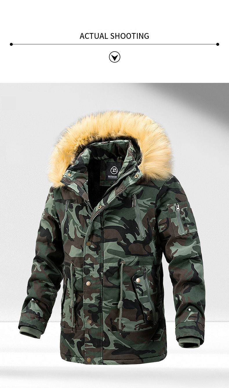 Herenkleding Heren Camouflage Winterjas met Capuchon - Fleece Gevoerde Dikke Slim Fit Lange Parka Jas Voor Buiten & Casual Kleding_voghion.com
