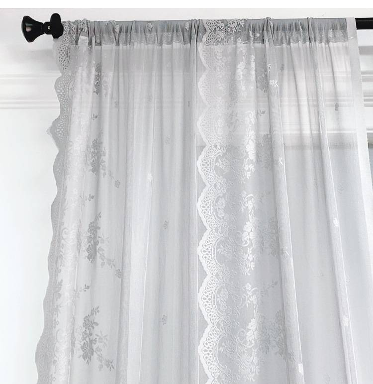 Linen-Blend Lace Sheer Curtains – Modern Boho Voile Drapes For Living Room, Bedroom & Commercial Spaces (Green/Gray)_voghion.com