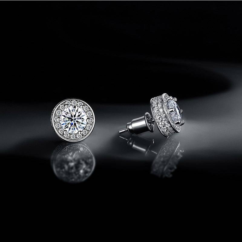 Orecchino singolo da uomo con design a diamante pieno, orecchini in oro bianco con zirconi in stile hip-hop per donna, look di alta qualità, eleganti e resistenti al colore_voghion.com
