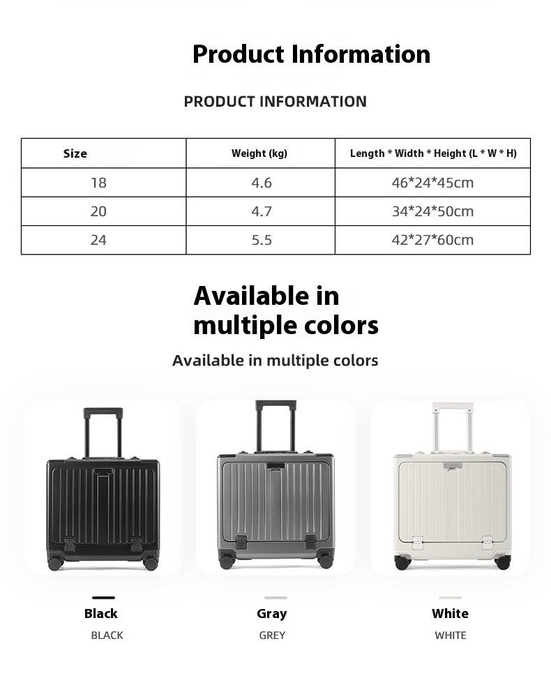 Bagaglio a mano multifunzionale con telaio in alluminio di alta qualità, porte di ricarica USB, ruote girevoli e apertura frontale (canna di fucile/bianco/nero)_voghion.com