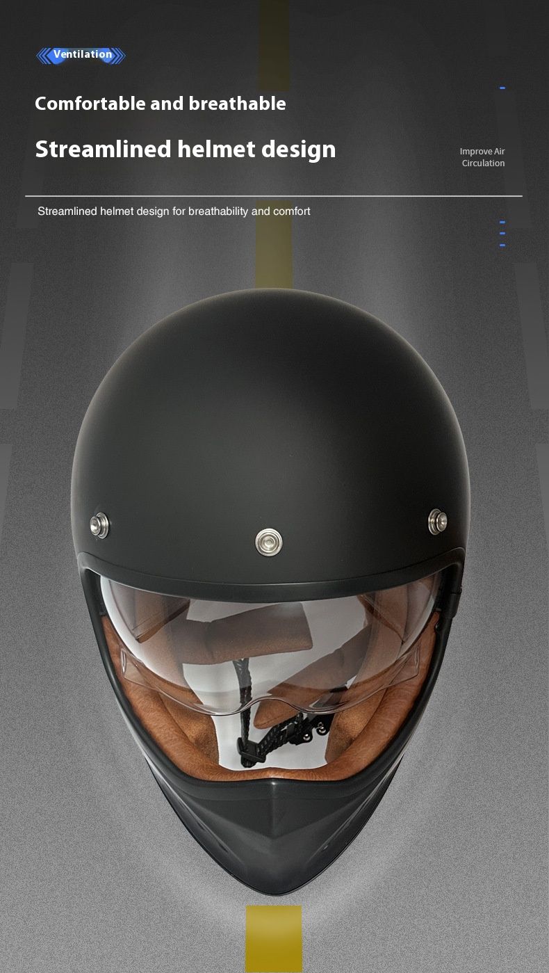 Casco integrale da moto retrò certificato 3C - Doppia visiera (trasparente/fumé), calotta classica in ABS, vestibilità regolabile (M-XXL)_voghion.com