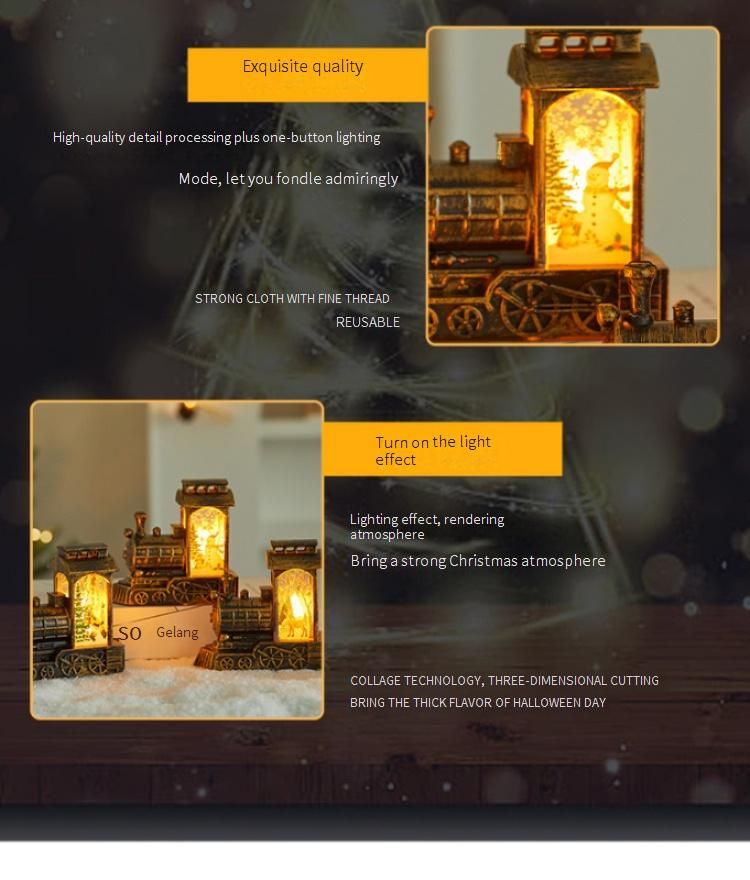 Luce notturna a forma di treno di Natale: lanterna a LED festiva attivata dall'acqua con disegni di Babbo Natale, renne e pupazzo di neve (dettagli con pennello dorato)_voghion.com