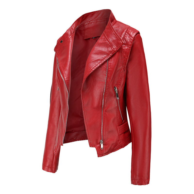 2024 New PU Lapel Slim Fit Leather Spring Autumn Thin Long Sleeve Coat Short Women's Jacket_voghion.com