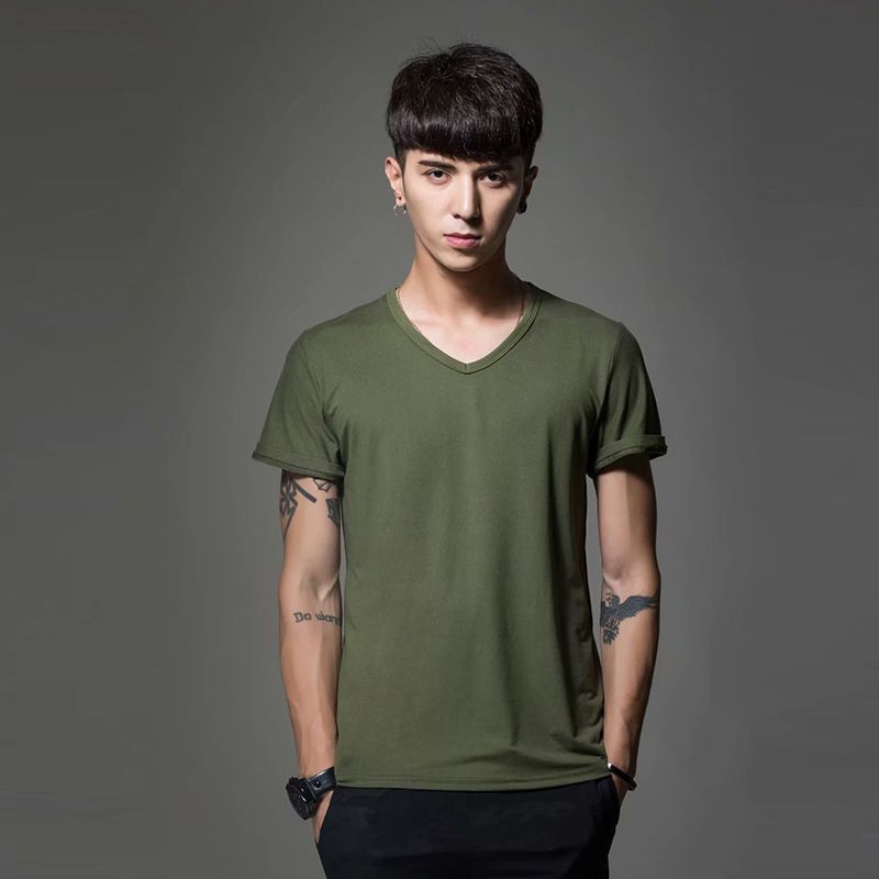 Maglietta a maniche corte a colori, estiva, casual, girocollo, corta, alla moda, con scollo a V, vestibilità aderente, per abbigliamento maschile_voghion.com