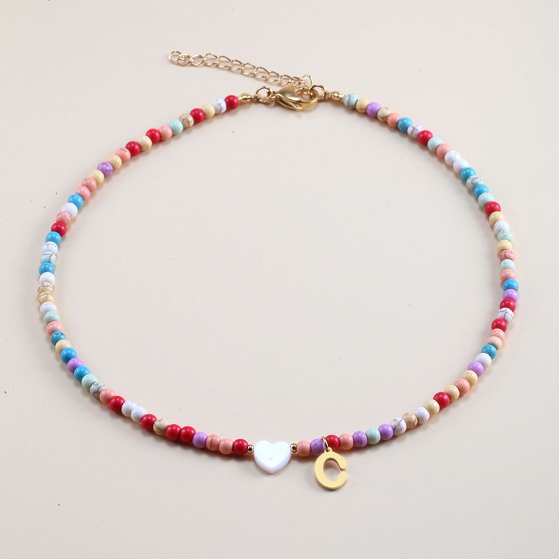 Vendita calda transfrontaliera in acciaio inossidabile oro 26 lettera inglese ciondolo conchiglia amore colore misto turchese collana fai da te clavicola_voghion.com