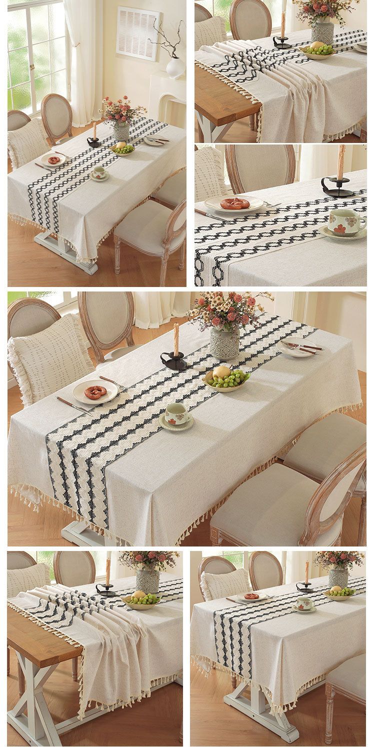 Nordic Splicing Craft Tischdecke Einfache Fransen Tischdecke Staubdichte Restaurant Tischdecke_voghion.com