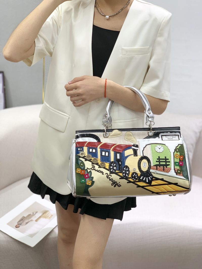 Damentaschen Nähte Kontrastierende Retro-Handtaschen Modische handgemachte kreative Schulter-Umhängetaschen_voghion.com