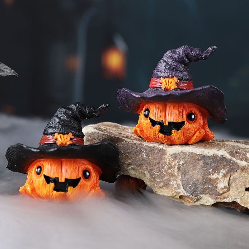 Halloween Totenkopf Kerzenhalter - Schreibtischdekoration mit Kürbismann Zauberhut Kunstharz Bastelgeschenk_voghion.com
