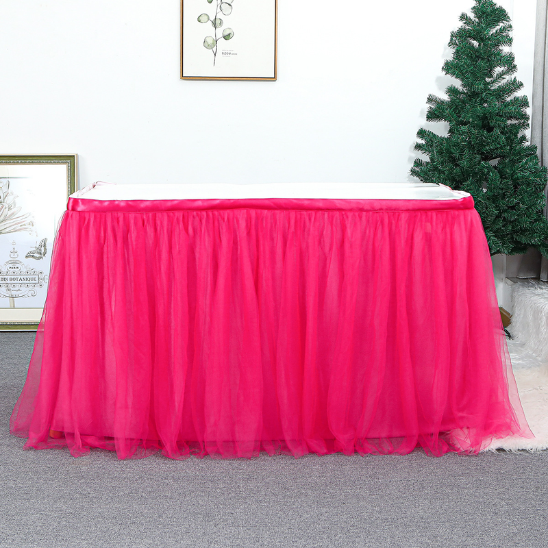 Mesh Table Skirt Birthday Party Halloween Christmas Dessert Table Skirt European and American Colorful Mesh Pleated Table Skirt_voghion.com