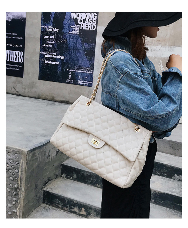 Big Bag Women's 2023 New Trendy Lingge Chain Bag Korean Version One Shoulder Crossbody Bag Fashion Embroidery Handbag_voghion.com