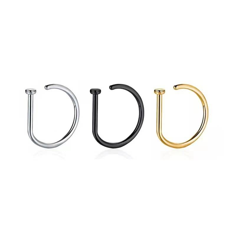 D-shaped nose ring stainless steel non piercing punk style plated k gold nose nail lip ring piercing jewelry with a sense of luxury niche_voghion.com
