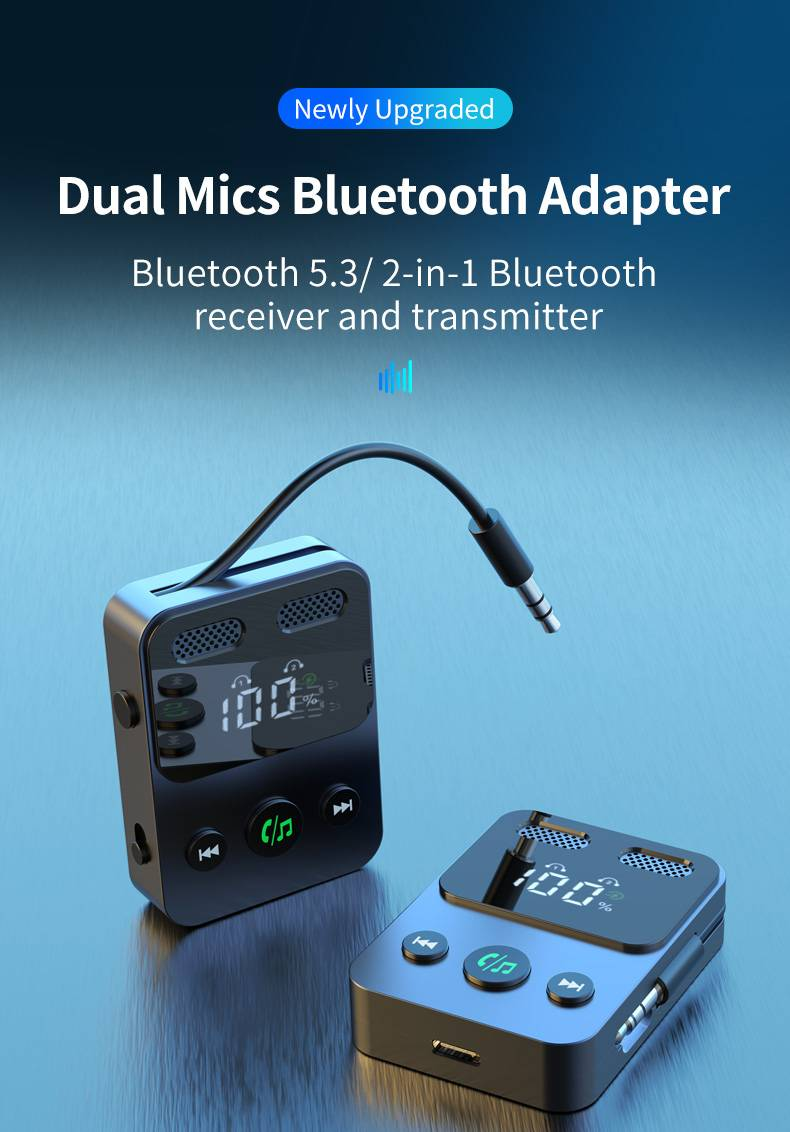 Ricevitore Bluetooth 5.3 BR17 - Adattatore doppio microfono per auto, altoparlante, auricolare - Batteria a lunga durata, ricarica rapida, modalità TX,_voghion.com