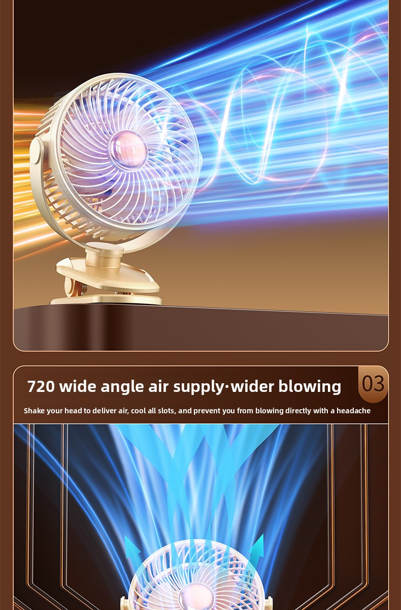 Ventilateur à pince - Rechargeable par USB avec batterie de 4000 mAh, réglable à 360° pour lit/bureau, ultra silencieux 25 dB pour bureau/dortoir, 3 réglages de vitesse_voghion.com