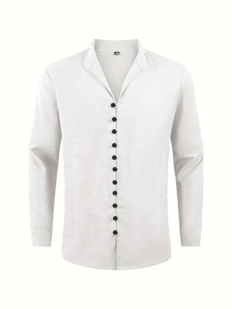 Camicia da uomo in lino di alta qualità - Collo alla coreana dalla vestibilità comoda, camicia traspirante con bottoni per primavera ed estate_voghion.com