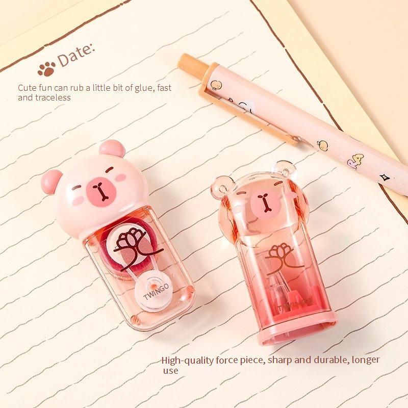 Cute Capybara Stationery Set - 12-Piece Transparent Pencil Case With Stickers & Correction Tape, Fun School Supplies For Students_voghion.com