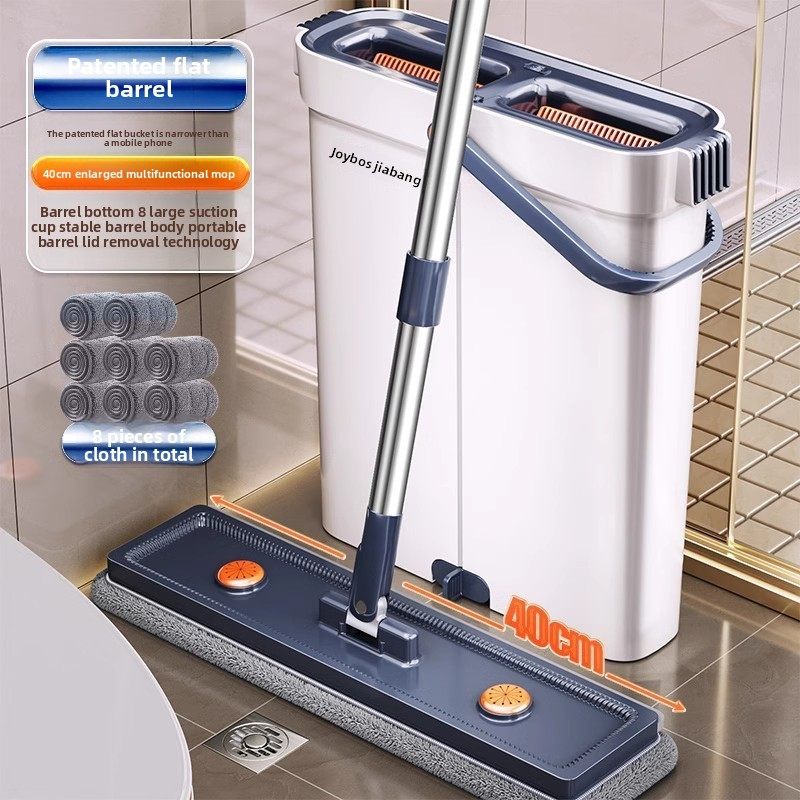 Spin Mop With Detachable Bucket - Self-Wringing Floor Scrubber, Ultra-Thin 33cm/40cm Head, Stainless Steel Handle & Microfiber Pads_voghion.com