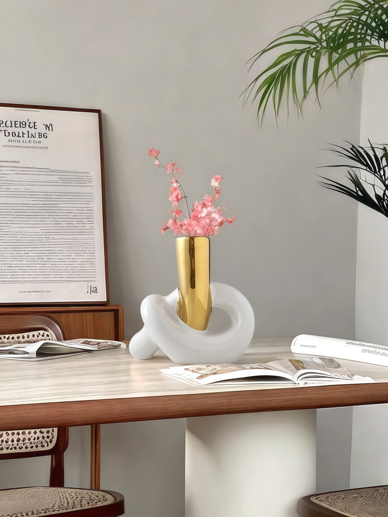 1 pezzo piccolo vaso in ceramica con design a forma di corda fresca, colore platino, da tavolo, composizione floreale, ornamento d'ingresso multi-scena, adatto per vaso_voghion.com
