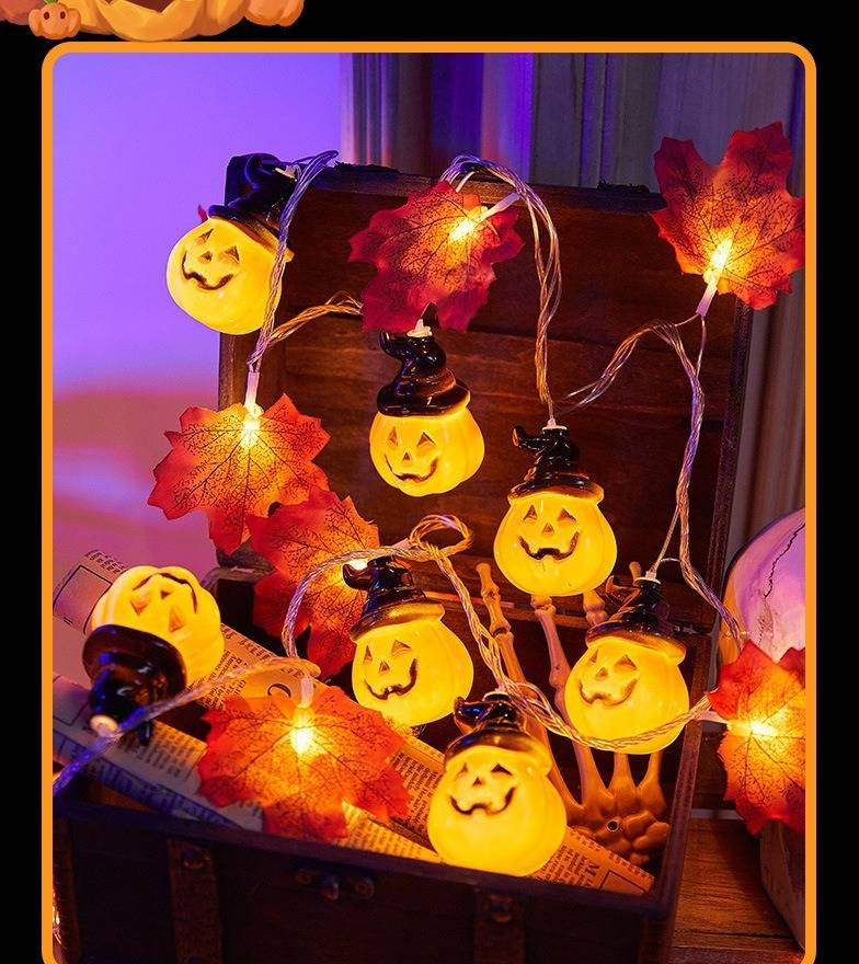 Guirnalda de luces LED con hojas de arce y calabaza para Halloween, Navidad y Acción de Gracias. Funciona con pilas o USB, 6 colores, ideal para fiestas en interiores y exteriores._voghion.com