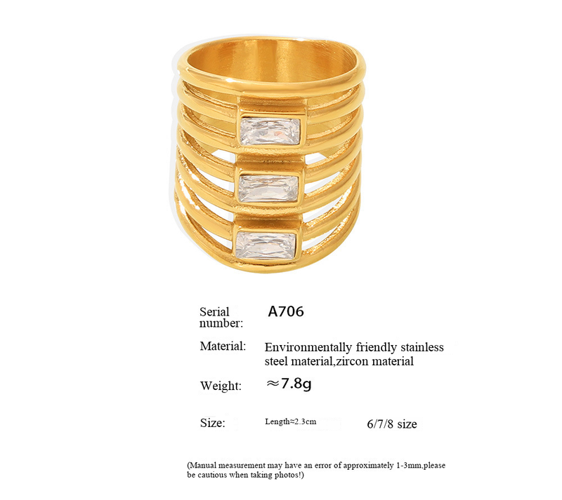 Square Sugar Multi Layer Square Zircon Exaggerated Ring Women's Fashion Hollow Out Versatile Stainless Steel Non Fading Finger Ring_voghion.com