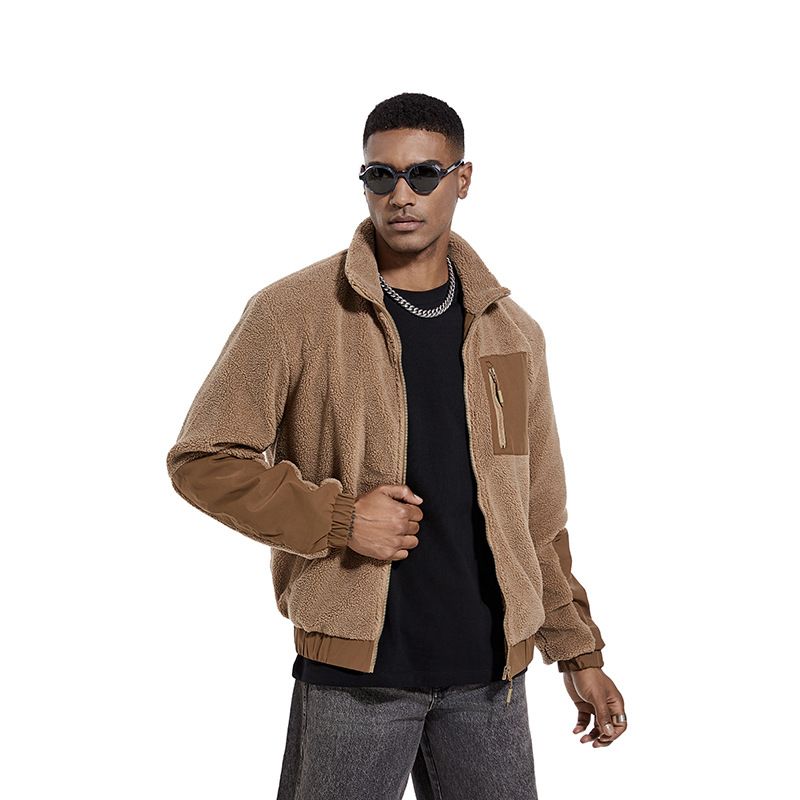 Men's Shearling-Lined Jacket Autumn/Winter Collection Stand-Up Collar Fleece-Lined Casual Jacket New Style Cardigan Outdoor Menswear_voghion.com