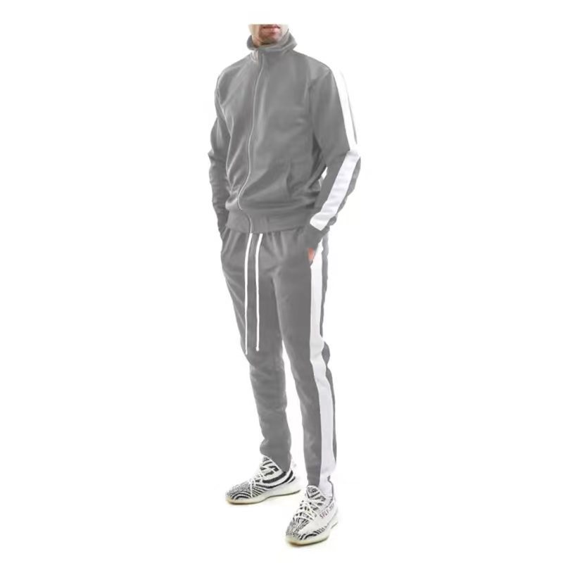 Herrenbekleidung Kontrastfarbener Trainingsanzug Lässiger Stehkragen Sweatshirt Und Kordelzughose Reißverschluss Langarmjacke Und Hose Herren Set_voghion.com
