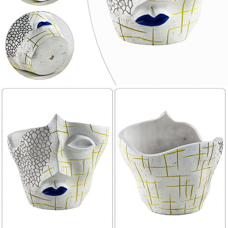 New Creative Face Crack Abstract Flower Pot Resin Craft Plant Container Home Garden Ornament_voghion.com