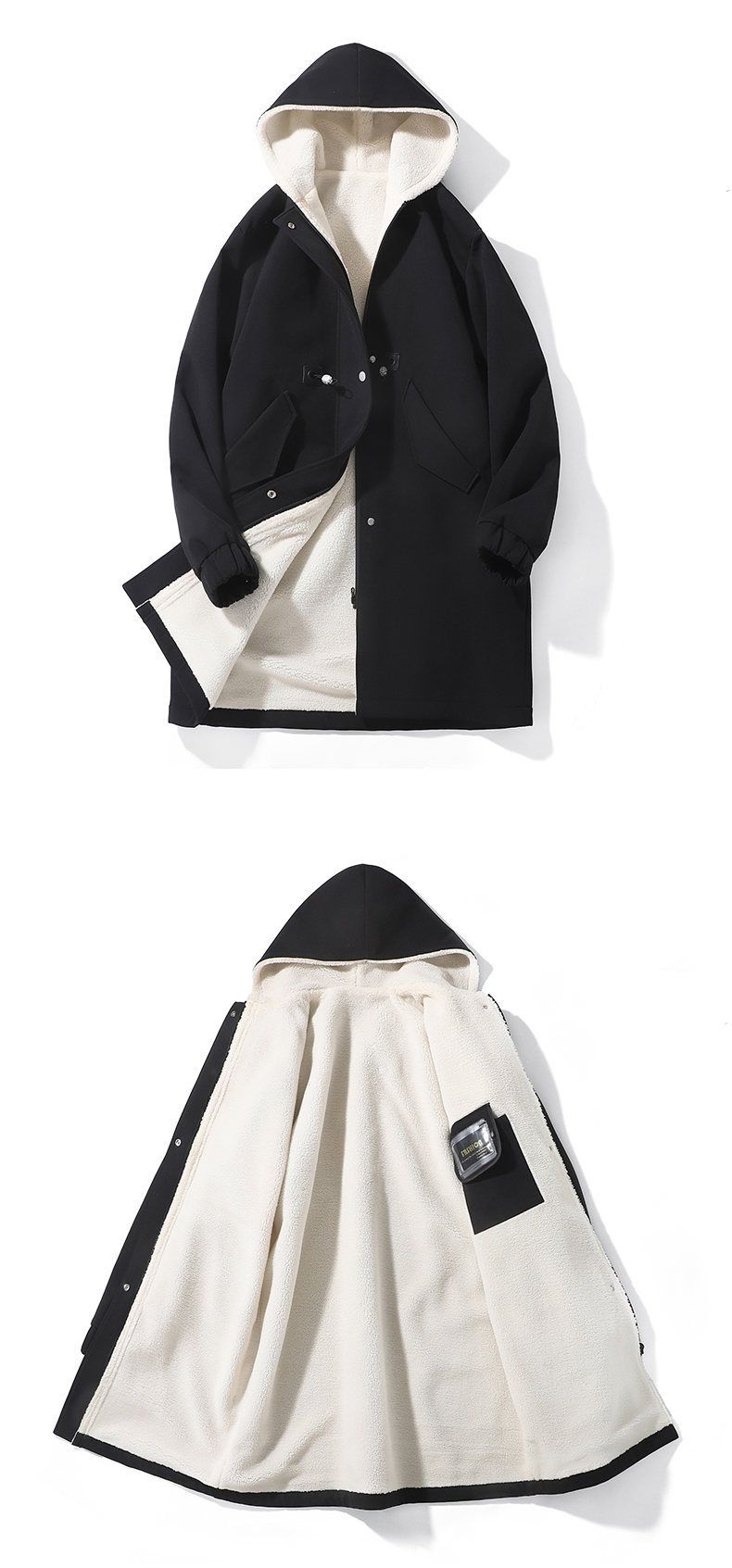 Parka invernale da uomo con fodera in pile – Cappotto lungo con cappuccio di ispirazione britannica e chiusura con cerniera (misto poliestere, vestibilità oversize, pesante)_voghion.com