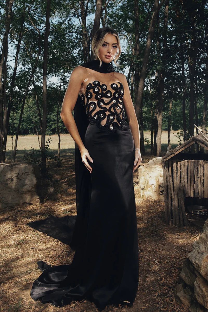 Elegante abito da sera con fasciatura in strass per donna - Abito aderente elasticizzato per feste e occasioni speciali_voghion.com