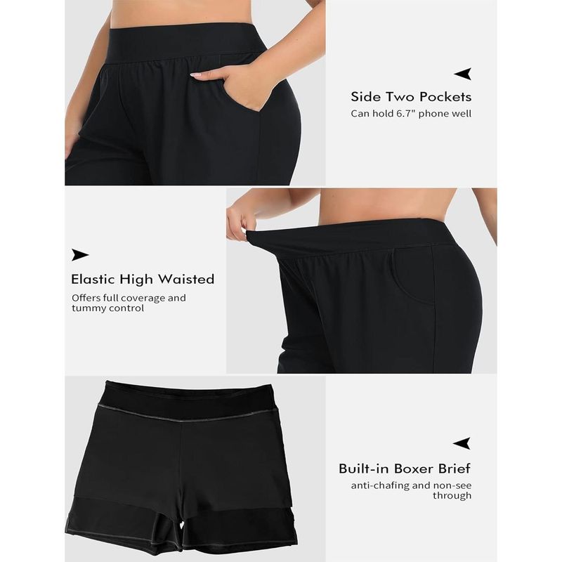 CHARMLEAKS Plus Size Swim Shorts For Women High Waisted Board Shorts Tankini Swimsuit Bottom With Pockets_voghion.com