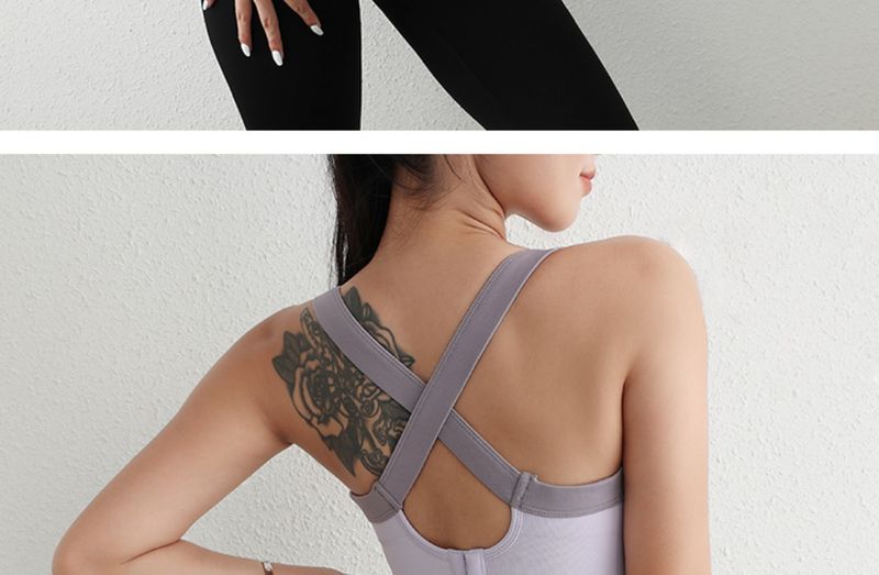 Soutien-gorge de sport une pièce de couleur contrastée dans le dos pour femmes, sous-vêtements froncés antichoc, gilet de yoga de course à pied de fitness haute intensité_voghion.com