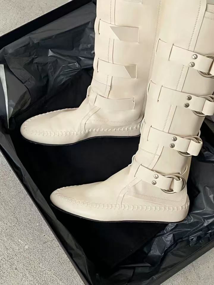 Damen Boxstiefel Rindsleder Neue Gürtelschnalle Weiß Boxen Für Frauen Echtes Leder Abnehmen Hohe Rohr Reiten Western Lange Stiefel_voghion.com