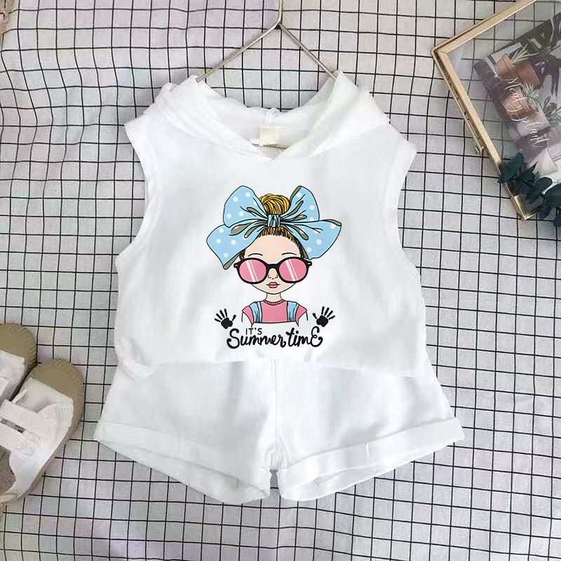 Children's Clothing 2025 New Girls Shorts Suit Hooded Two Piece Korean Style Fashion Cartoon Vest Trend_voghion.com
