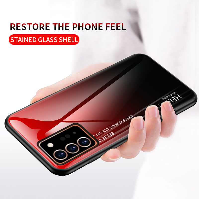 Samsung Galaxy Note 20 Ultra KılıfDegrade Temperli Cam ArkaHibrit İnce Darbeye Dayanıklı Kapak Kılıfı_voghion.com